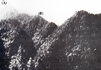 Richhmar Gali near Tithwal, in this picture 'A' is Pakistani picket while 'B' is the Indian picket.